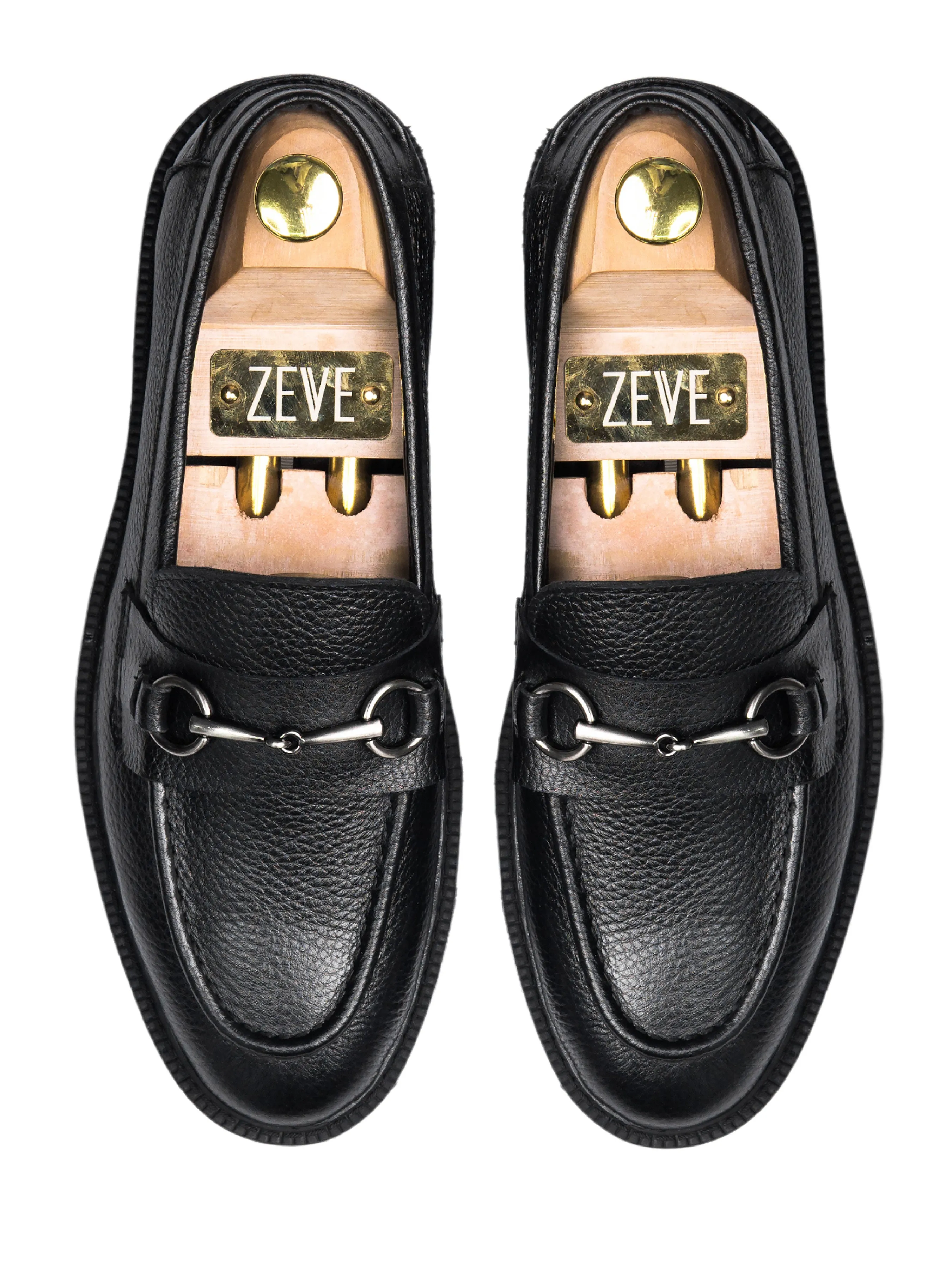 Penny Loafer Horsebit Buckle - Black Pebble Grain Leather (Combat Sole)