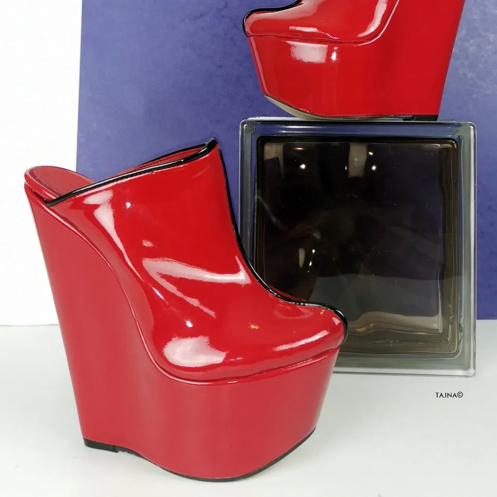 Red Patent Sabo High Heel Wedge Mules