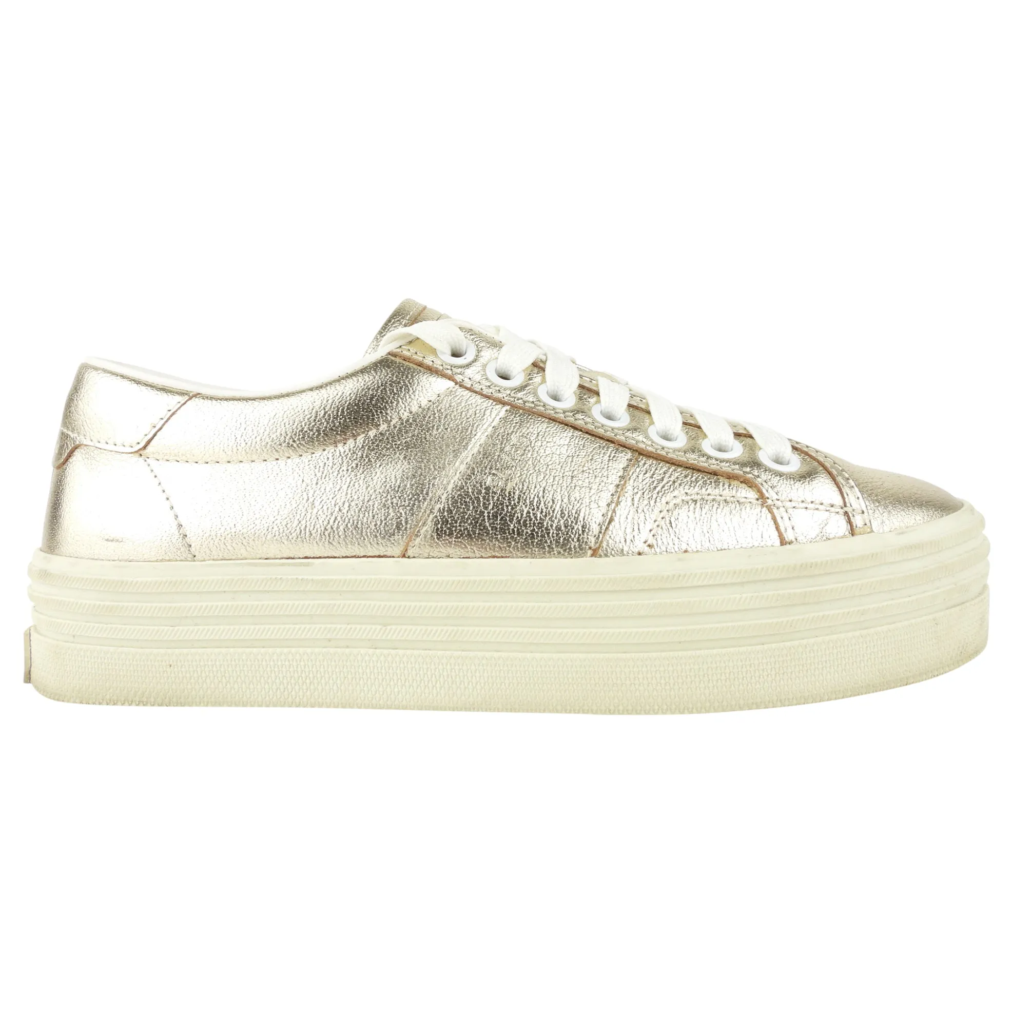 Saint Laurent Metallic Platinum Leather Court Platform Sneakers - 35