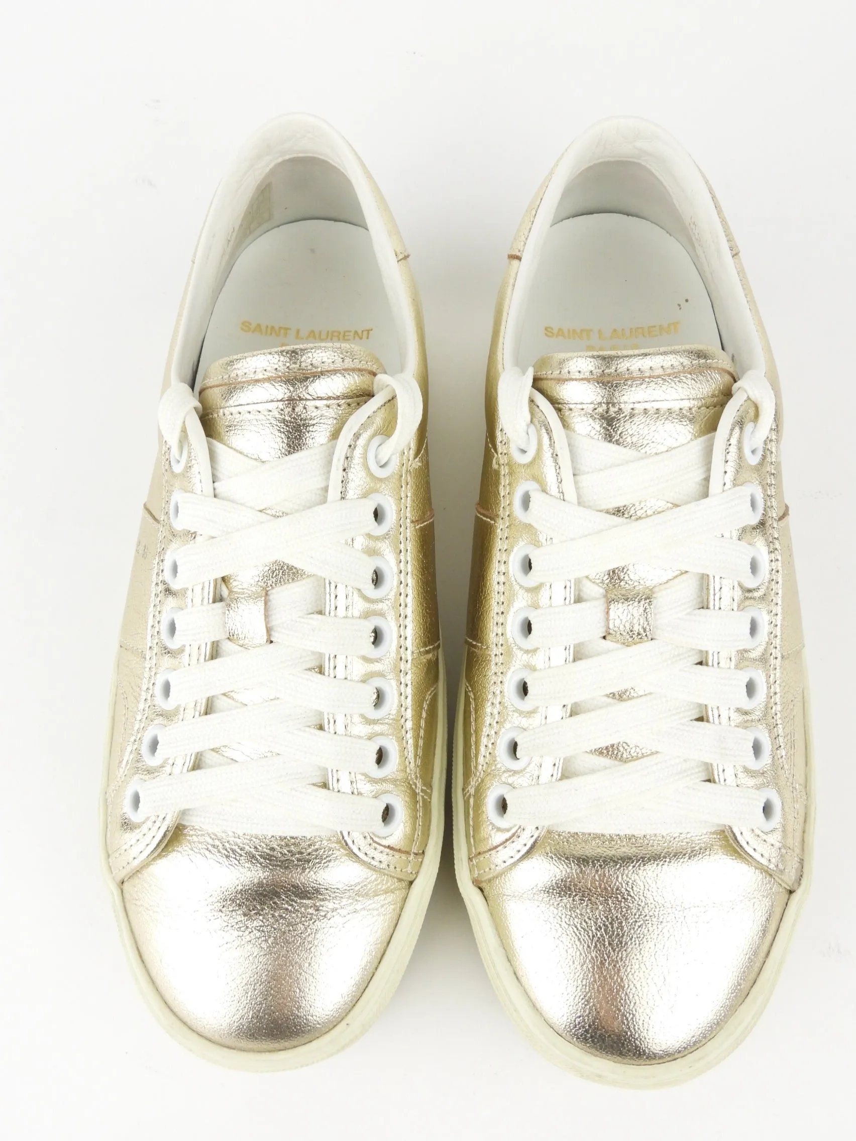 Saint Laurent Metallic Platinum Leather Court Platform Sneakers - 35