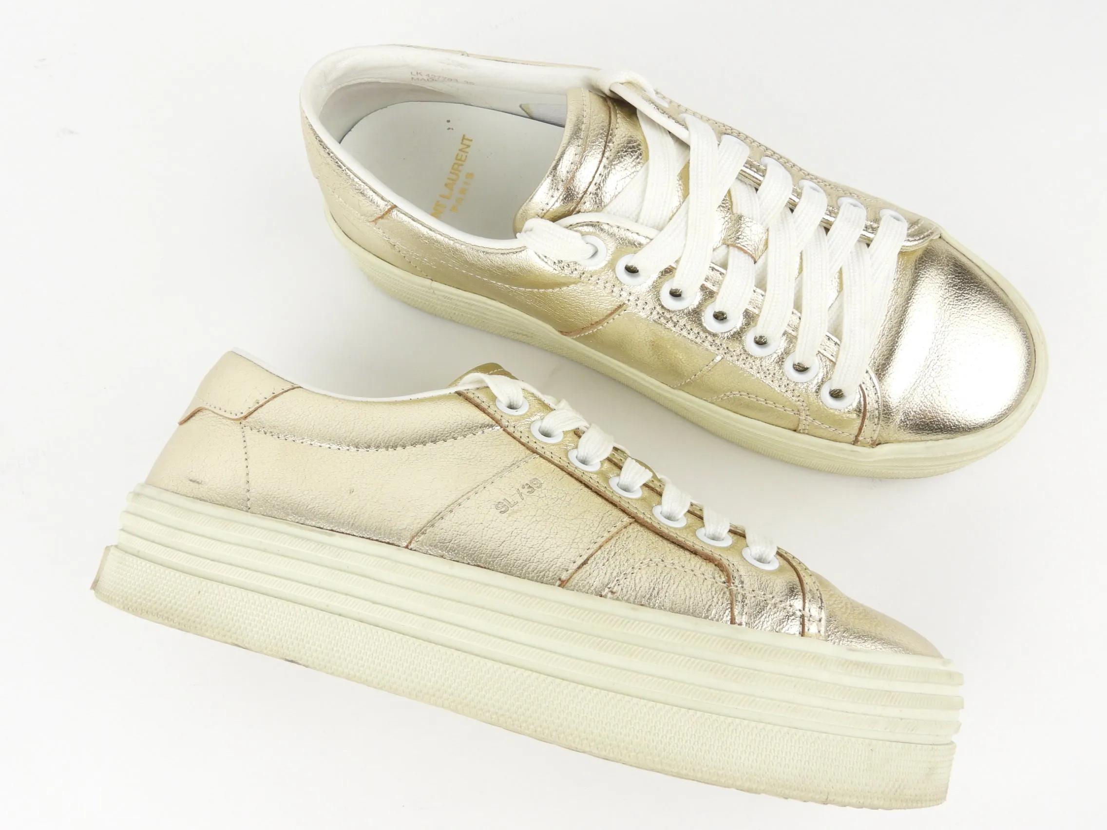 Saint Laurent Metallic Platinum Leather Court Platform Sneakers - 35