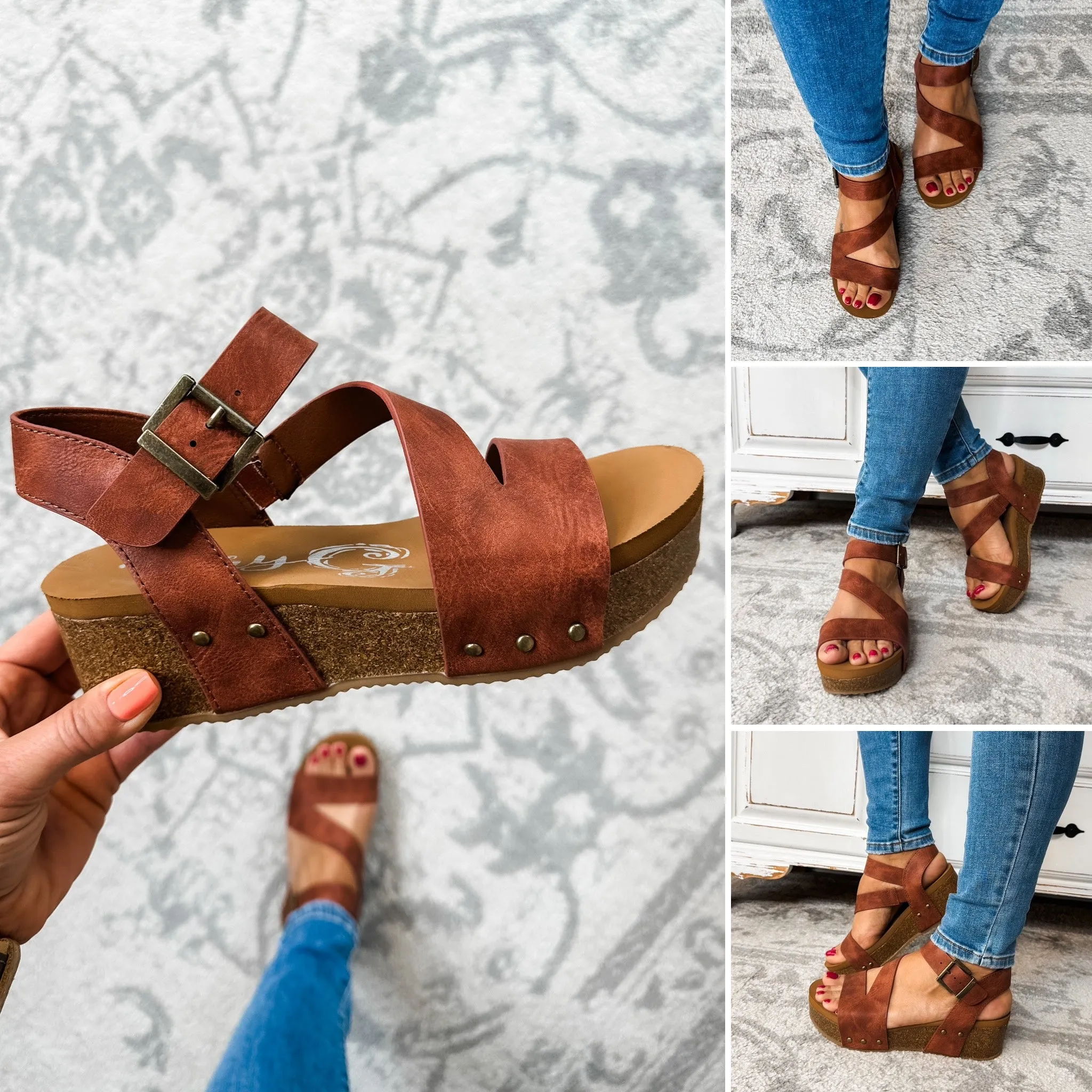 Shayne Wedge Sandal - Rust