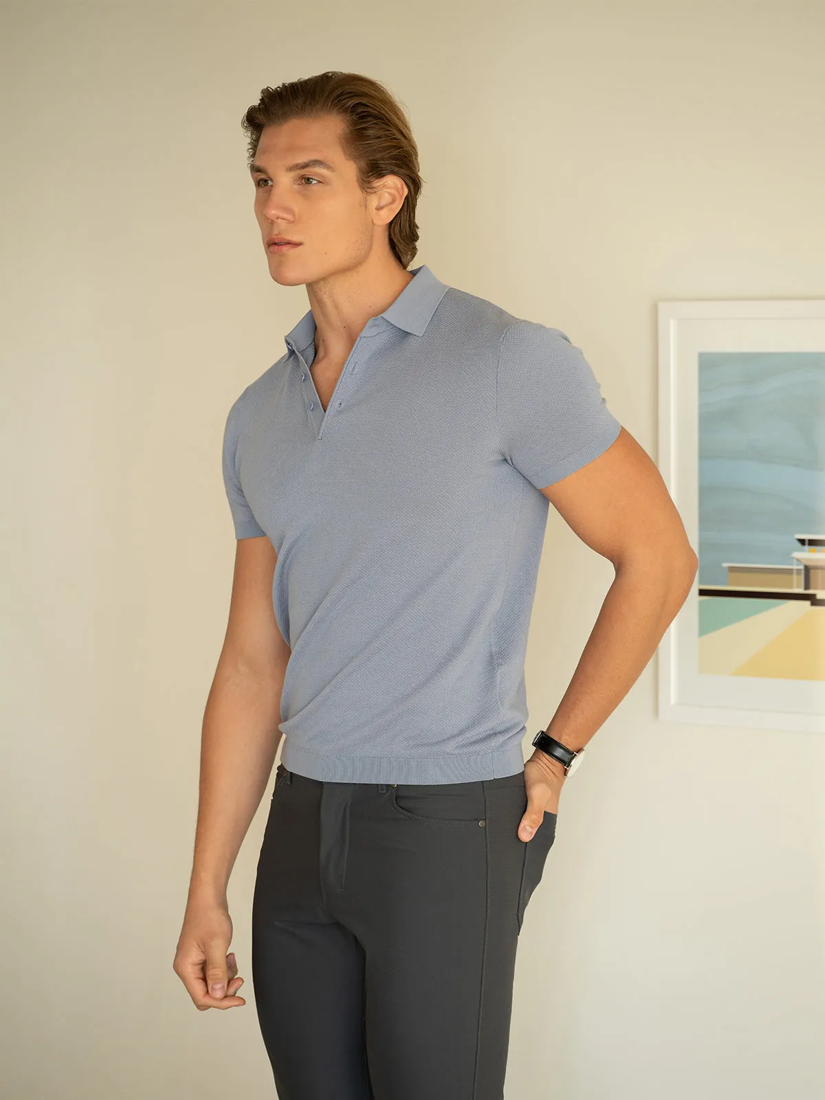 Silk Blend Short-Sleeved Knit Tech Polo