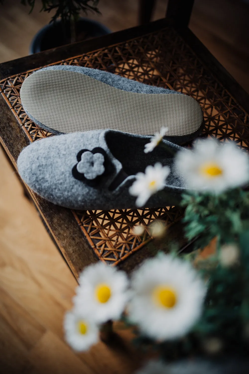 Slip-On Felt Slippers with Wool